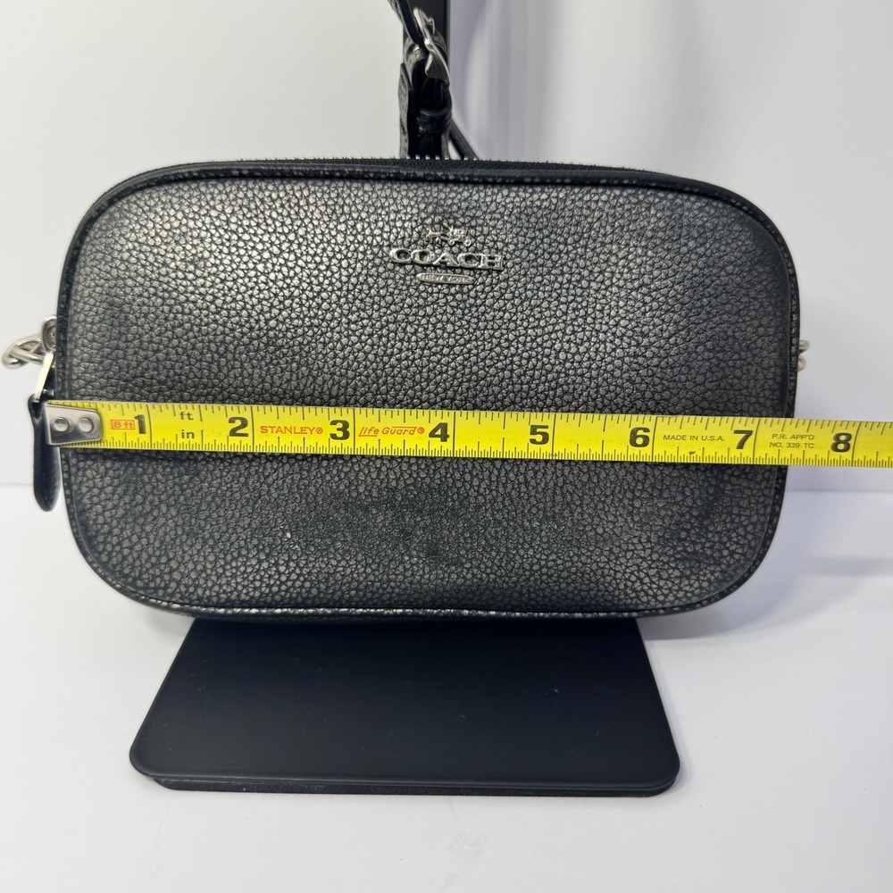 Coach Sadie Crossbody Clutch Bag Metallic Pebbled Leather Double Zip Gunmetal - Picture 4 of 12